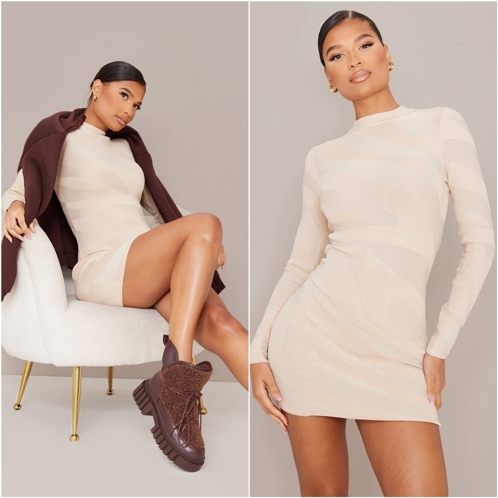 NWT Stone Animal Knitted Turtleneck Mini Sweater Dress Sz M